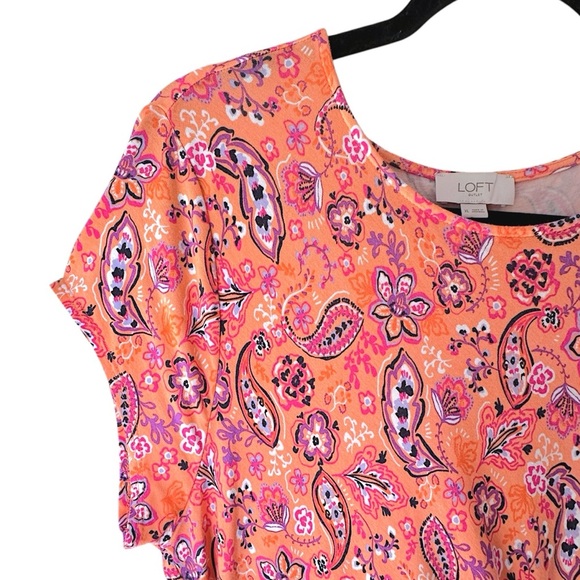 LOFT | NWOT | ORANGE PAISLEY MIDI SIDE TIE DRESS SHORT SLEEVE | EXTRA LARGE - Picture 4 of 8